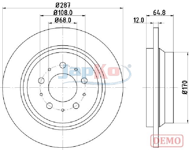 JAPKO Bremseskive 610321c bagaksel fuld 288mm 12mm for VOLVO