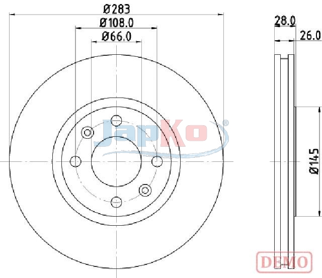 JAPKO Bremseskive 600627c foraksel ventileret 283mm 26mm for CITROËN/PEUGEOT PEUGEOT