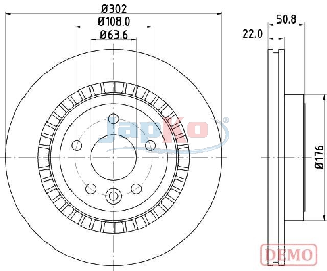 JAPKO Bremseskive 610325c bagaksel ventileret 302mm 22mm for VOLVO