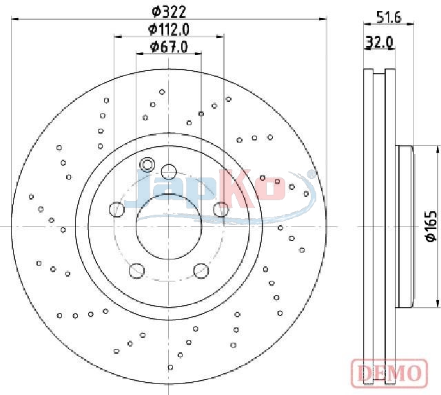 JAPKO Bremseskive 600528c foraksel 322mm 32mm for MERCEDES-BENZ