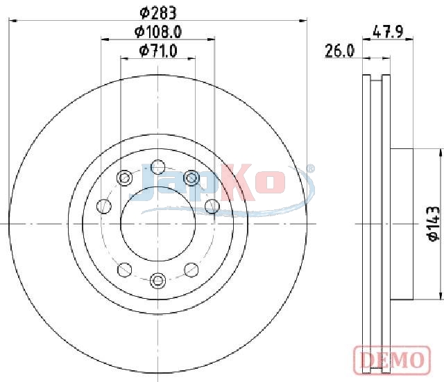 JAPKO Bremseskive 600637c foraksel ventileret 283mm 26mm for PEUGEOT VAUXHALL