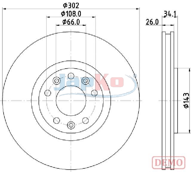 JAPKO Bremseskive 600635c 302mm 26mm for PEUGEOT