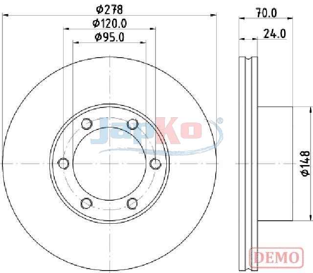 JAPKO Bremseskive 600715c ventileret 278mm 24mm for RENAULT RENAULT TRUCKS