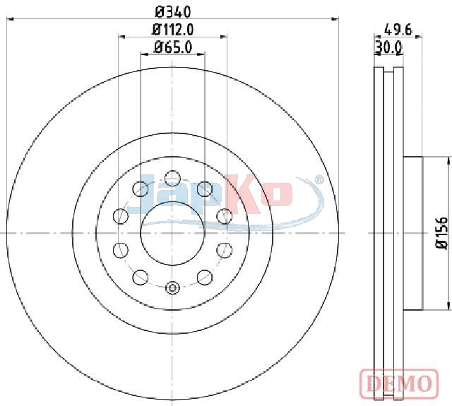 JAPKO Bremseskive 600907c foraksel ventileret 340mm 30mm for AUDI CUPRA VW