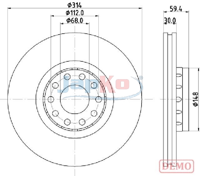 JAPKO Bremseskive 600924c ventileret 314mm 30mm for AUDI VAG ROVER