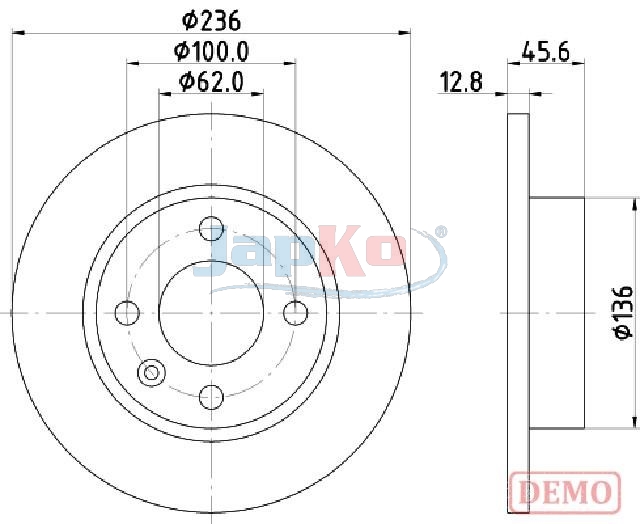 JAPKO Bremseskive 600946c foraksel fuld 236mm 13mm for SKODA VAG VW