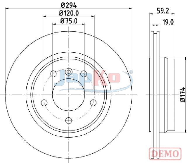 JAPKO Bremseskive 610109c ventileret 294mm 19mm for BMW