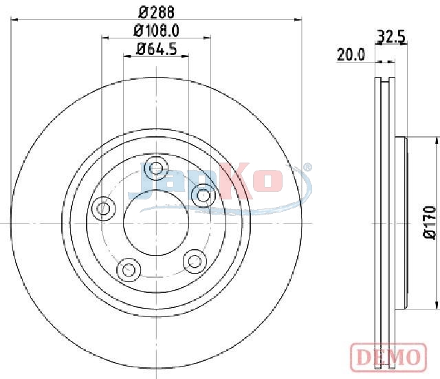 JAPKO Bremseskive 610315c bagaksel ventileret 288mm 20mm for JAGUAR FORD USA