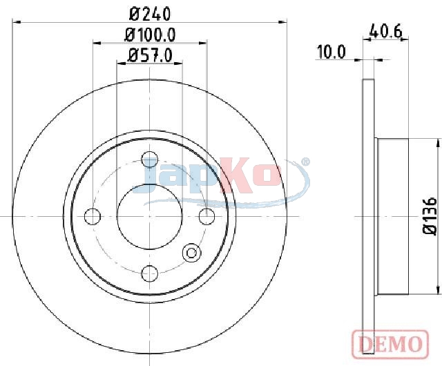 JAPKO Bremseskive 610405c fuld 240mm 10mm for OPEL VAUXHALL