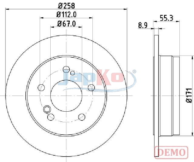 JAPKO Bremseskive 610504c fuld 258mm 9mm for MERCEDES-BENZ