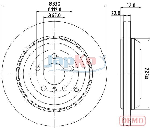 JAPKO Bremseskive 610519c bagaksel ventileret 330mm 22mm for MERCEDES-BENZ