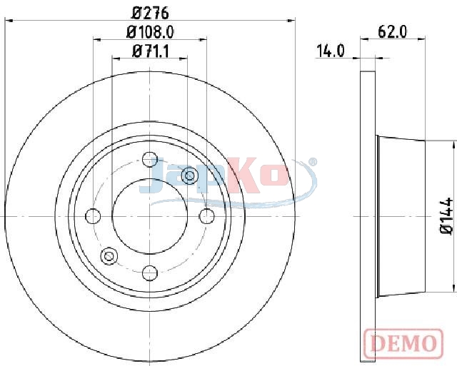 JAPKO Bremseskive 610604c bagaksel fuld 276mm 14mm for CITROËN CITROËN/PEUGEOT