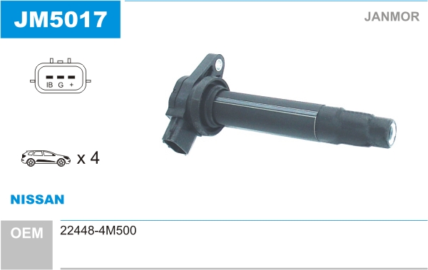 JANMOR Tændspole jm5017 for NISSAN