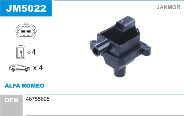 JANMOR Tændspole jm5022 for FIAT