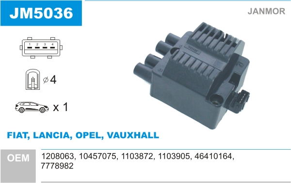 JANMOR Tændspole jm5036 for OPEL FIAT ALFA ROMEO