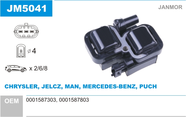 JANMOR Tændspole jm5041 for MERCEDES-BENZ