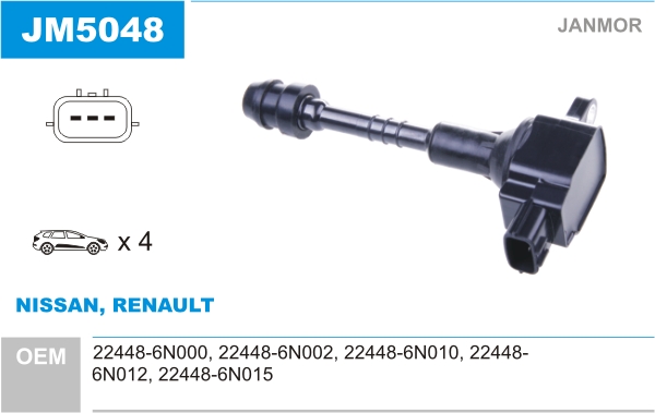JANMOR Tændspole jm5048 for NISSAN