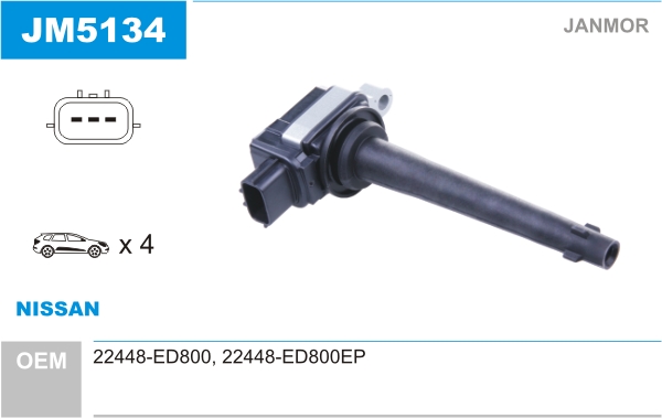 JANMOR Tændspole jm5134 for NISSAN