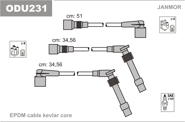 JANMOR Tændkabelsæt odu231 for OPEL GENERAL MOTORS