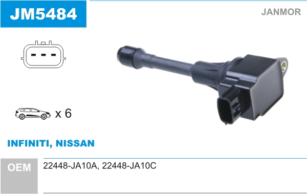 JANMOR Tændspole jm5484 for NISSAN