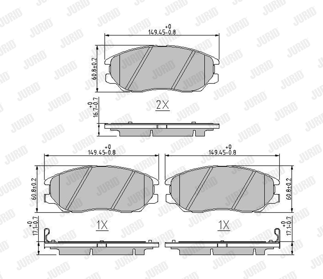 JURID Bremseklodser 572518j for HYUNDAI KIA SSANGYONG