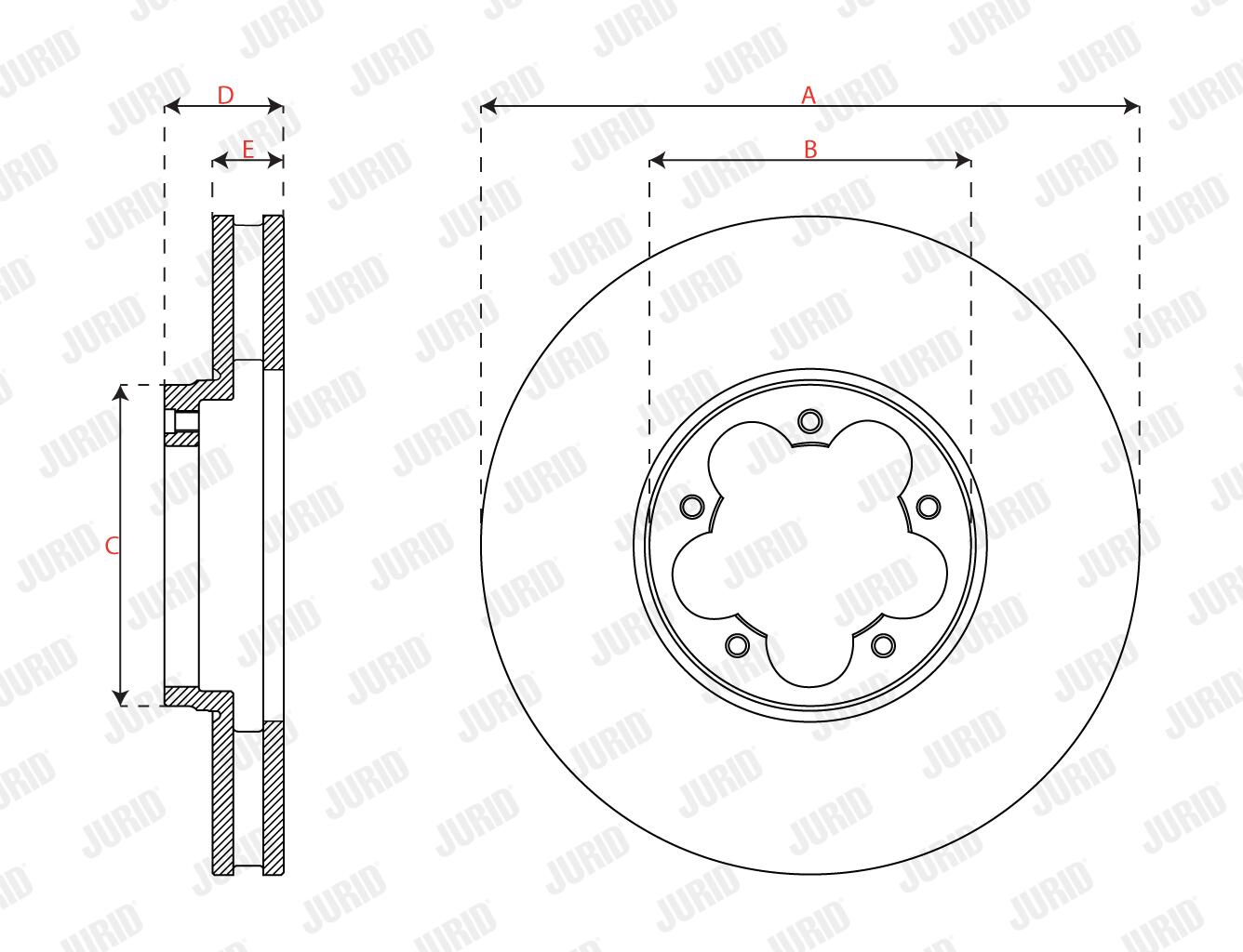 JURID Bremseskive 563701JC 308mm 33mm for FORD
