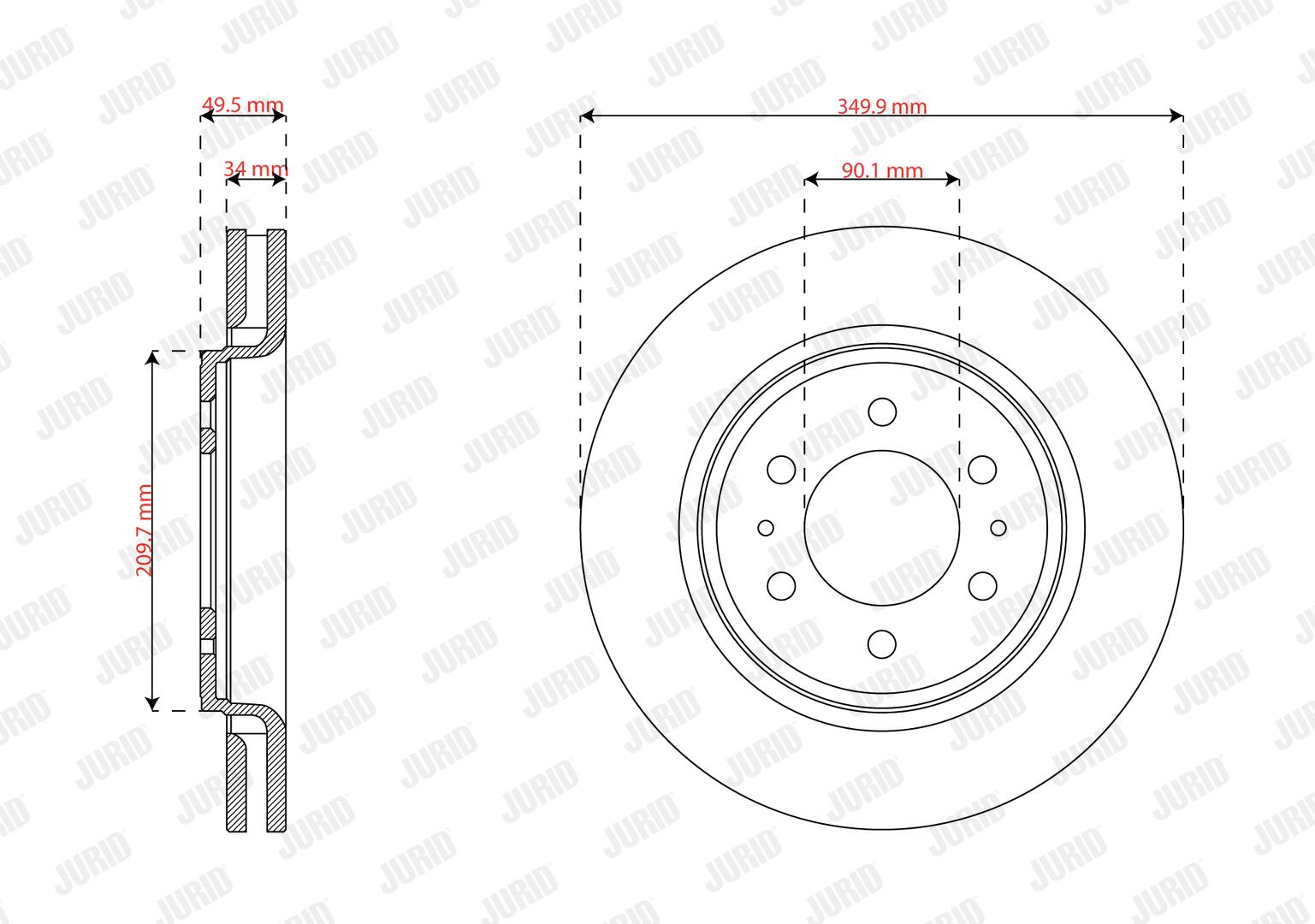JURID Bremseskive 563748JC-1 350mm 34mm for FORD USA