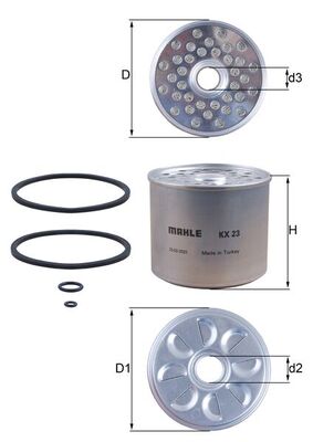 MAHLE Brændstof-filter kx23d Filterindsats diameter_mm_200|Diameter [mm]|88 height_mm_209|Højde [mm]|70 inner_diameter_2_mm_996|Indvendig diameter