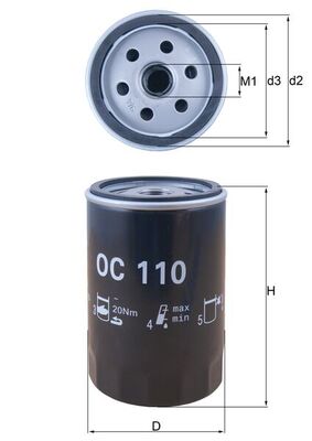 MAHLE Oliefilter oc110 Påskruet 123mm 3/4-16UNF-2B for FORD GMC MERCEDES-BENZ