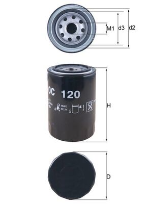 MAHLE Oliefilter oc120 Påskruet 102mm 3/4-16UNF-2B for GREAT WALL RENAULT FORD GMC TOYOTA DAIHATSU CUPRA