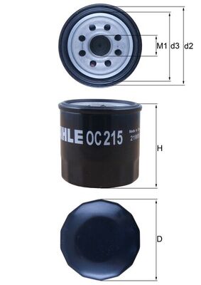 MAHLE Oliefilter oc215 Påskruet 66,5mm 3/4-16UNF-2B for PIAGGIO FORD INNOCENTI DAIHATSU TOYOTA SUZUKI CHERY SUZUKI (CHANGAN) NISSAN MARUTI