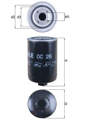 MAHLE Oliefilter oc26 Påskruet 151mm 1-12UNF-2B for DAF IVECO FORD VM GMC VOLVO FIAT ENGESA CUPRA BMW ISUZU RENAULT STEYR MWM RENAULT TRUCKS
