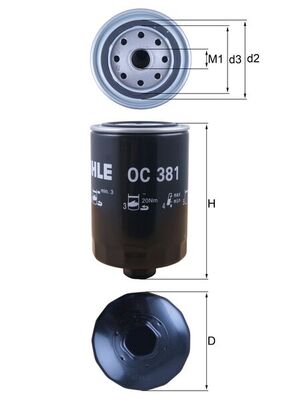 MAHLE Oliefilter oc381 Påskruet 150mm 3/4-16UNF-2B