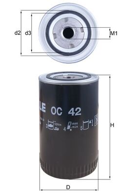 MAHLE Oliefilter oc42 Påskruet 183mm 3/4-16UNF-2B for FORD RENAULT TRUCKS VOLVO GENERAL MOTORS NISSAN TALBOT CUPRA CHRYSLER MAN FREIGHTLINER VM