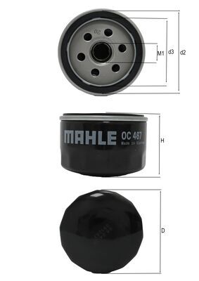 MAHLE Oliefilter oc467 Påskruet 50mm M20x1,5 for LIGIER HOREX PIAGGIO OPEL FORD GENERAL MOTORS FIAT LANCIA GMC CHRYSLER PEUGEOT CITROËN DACIA MITSUBI