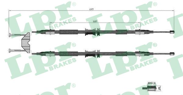 LPR Håndbremsekabel c0595b for OPEL VAUXHALL
