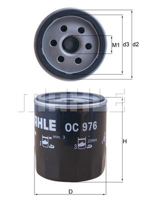 Oliefilter, MAHLE, 76 mm