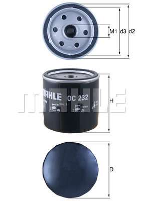 Oliefilter, MAHLE, 93,2 mm, b.la. til Ford~Metrocab~Mazda~LDV