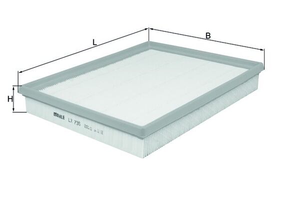 MAHLE Luftfilter lx735 Filterindsats length_mm_203|Længde [mm]|294 width_mm_206|Bredde [mm]|234 height_mm_209|Højde [mm]|42 seal_material_2923|Materia