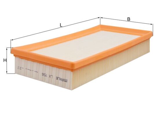 MAHLE Luftfilter lx756 Filterindsats length_mm_203|Længde [mm]|312 width_mm_206|Bredde [mm]|150 height_mm_209|Højde [mm]|46 seal_material_2923|Materia