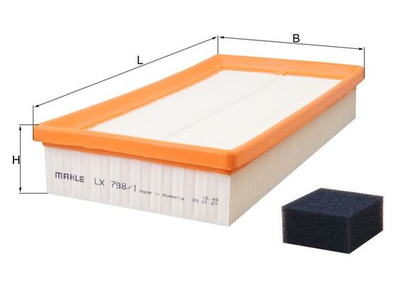MAHLE Luftfilter lx7981 Filterindsats length_mm_203|Længde [mm]|269 width_mm_206|Bredde [mm]|151 height_mm_209|Højde [mm]|37 seal_material_2923|Materi