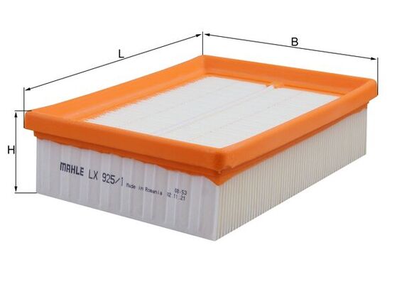 MAHLE Luftfilter lx9251 Filterindsats length_mm_203|Længde [mm]|184 width_mm_206|Bredde [mm]|139 height_mm_209|Højde [mm]|50,3 seal_material_2923|Ma