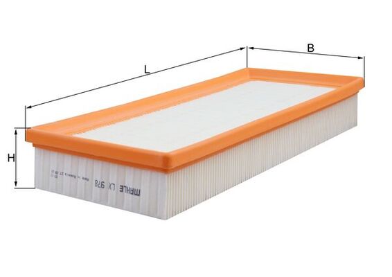 MAHLE Luftfilter lx978 Filterindsats length_mm_203|Længde [mm]|340 width_mm_206|Bredde [mm]|143 height_mm_209|Højde [mm]|50 seal_material_2923|Materia