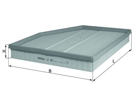 MAHLE Luftfilter lx982 Filterindsats length_mm_203|Længde [mm]|312 width_mm_206|Bredde [mm]|275 height_mm_209|Højde [mm]|42 seal_material_2923|Materia