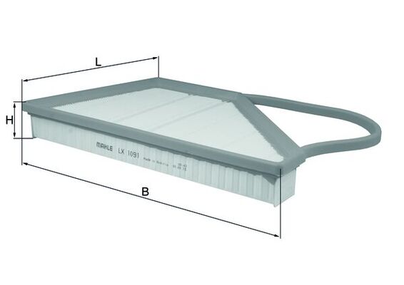 MAHLE Luftfilter lx1091 Filterindsats length_mm_203|Længde [mm]|186 width_mm_206|Bredde [mm]|349 height_mm_209|Højde [mm]|43 height_1_mm_339|Højde 1 [