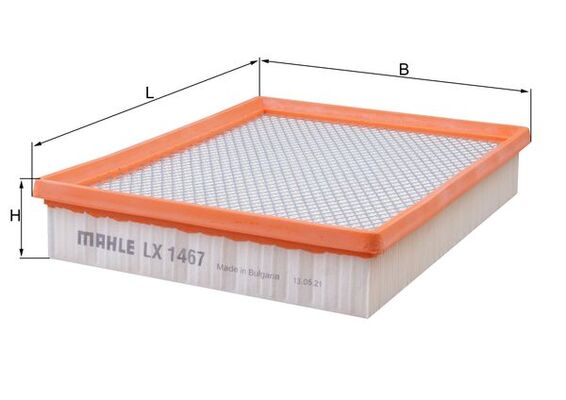 MAHLE Luftfilter lx1467 Filterindsats length_mm_203|Længde [mm]|298 width_mm_206|Bredde [mm]|235 height_mm_209|Højde [mm]|51 seal_material_2923|Materi