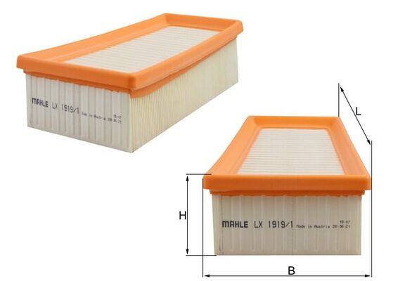 MAHLE Luftfilter lx19191 Filterindsats length_mm_203|Længde [mm]|198 width_mm_206|Bredde [mm]|120 height_mm_209|Højde [mm]|62 seal_material_2923|Mater