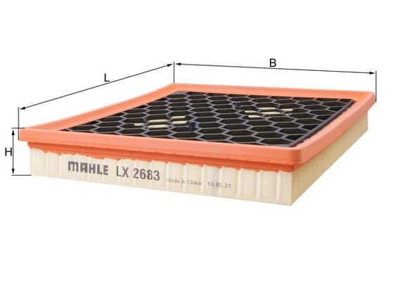 MAHLE Luftfilter lx2683 Filterindsats length_mm_203|Længde [mm]|290 width_mm_206|Bredde [mm]|259 height_mm_209|Højde [mm]|43 seal_material_2923|Materi