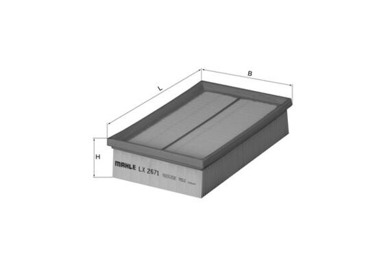 MAHLE Luftfilter lx2671 Filterindsats length_mm_203|Længde [mm]|246 width_mm_206|Bredde [mm]|161 height_mm_209|Højde [mm]|58 height_1_mm_339|Højde 1 [
