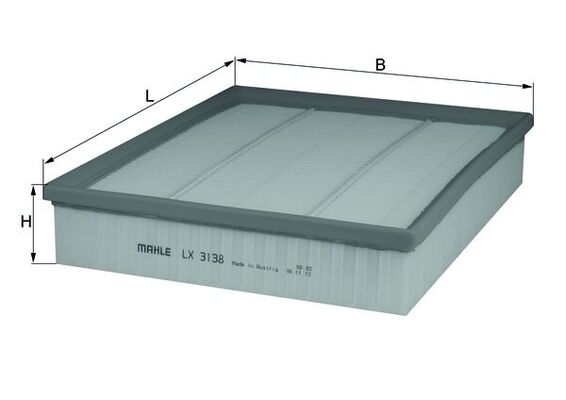 MAHLE Luftfilter lx3138 Filterindsats length_mm_203|Længde [mm]|315 width_mm_206|Bredde [mm]|260 height_mm_209|Højde [mm]|70 seal_material_2923|Materi